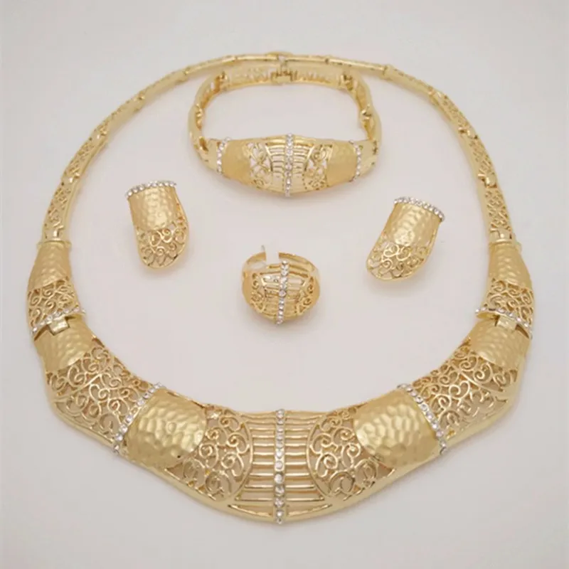 

Kingdom Ma NEWS Gold Color Crystal Jewelry Sets Necklace Bracelet Set Nigerian Wedding African Beads Jewelry Sets Dubai Jewelry