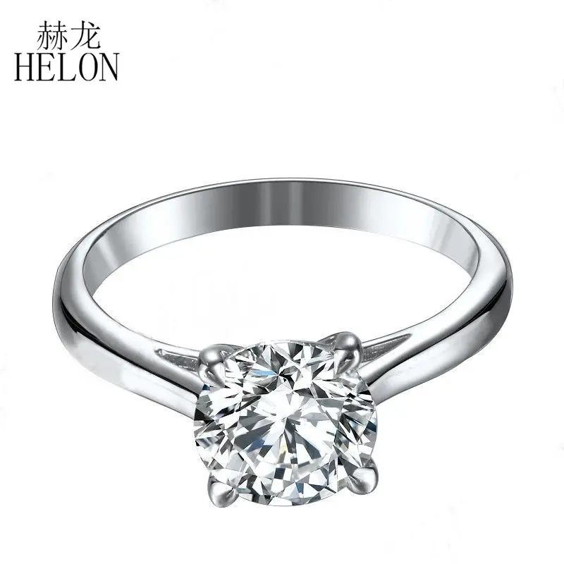 HELON 1.25ct Moissanites кольцо твердого 10K Белое Золото Круглый 7 мм Тесты положительный выращенные лабораторно кольцо с алмазом Moissanites Обручение кольцо Для женщин