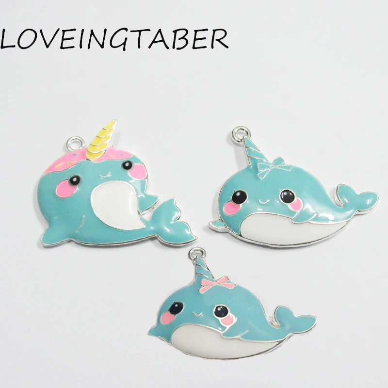 

(Choose Design first ) 10pcs/lot Full Enamel Cute Narwhal Pendants