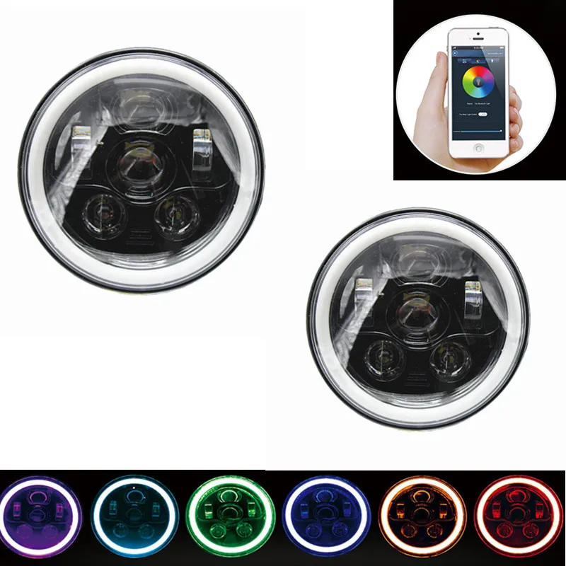

Pair Free shipping 7" Round Light RGB halo with buletooth control Angel Eye 7inch LED Headlights from Jeep Wranlger JK TJ