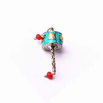 

TBP680 Tibetan Mantras Amulet Pendants Inlay Turquoises Lovely Spin Prayer Mani Wheel Charm OM MANI PAD ME HUM