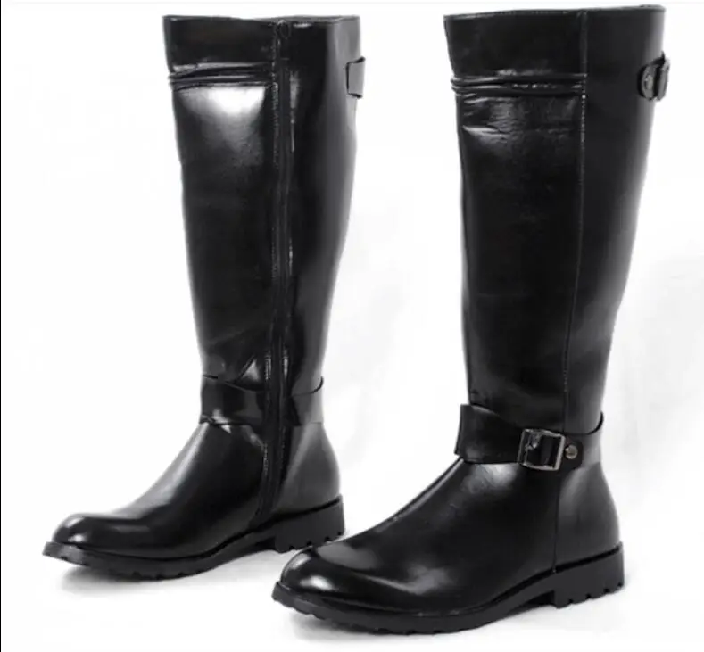 

Men's Leather Boots PU Zip 42cm High Boot Black/brown Fashion Thigh Boot Parade Boots 38-45 Mororcycle Boots Free Shipping