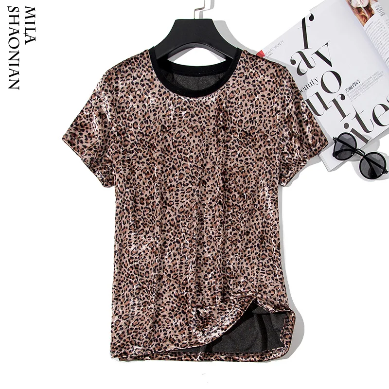 

Leopard Elastic Tshirts Women Tops O-neck Short Sleeve Soft Fur Tees Women Streetwear 2019 Spring Summer Harajuku T-shirts Hot