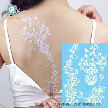 

Rocooart LSe Rear Back Tattoo Sticker Hanna Female White Lace Bride Temporary Flash Tattoo Stickers Body Art Flowers Vase Tatoo