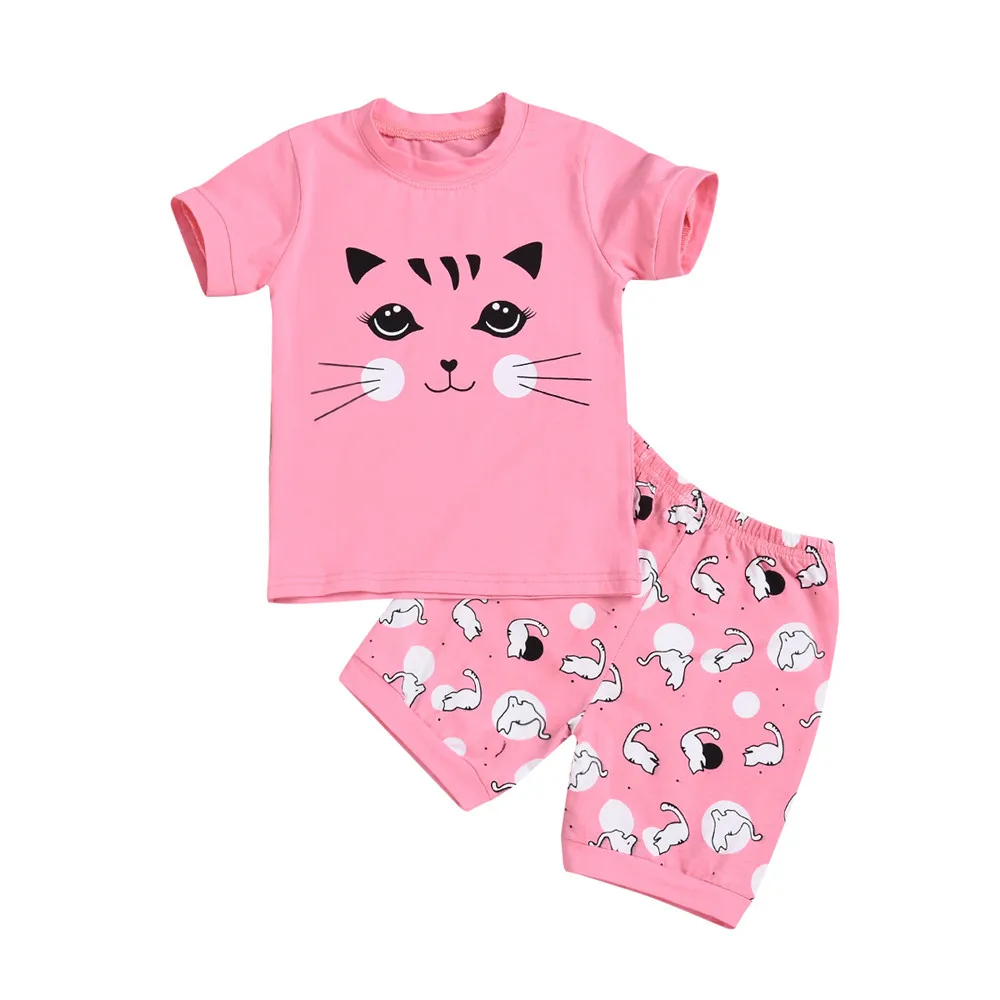 

MUQGEW 2019 Hot Sale Toddler Kids Baby Boys Pajamas Cartoon Cat Print Tops Shorts Outfits Set Dropshipping Baby Clothes