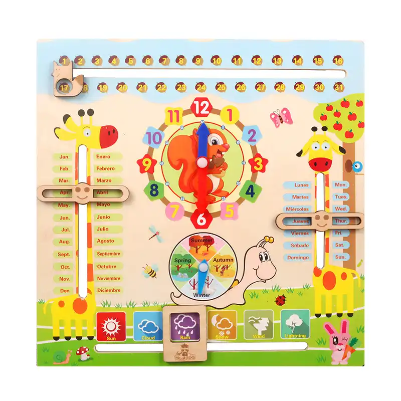 children's educational wooden calendar clock toy