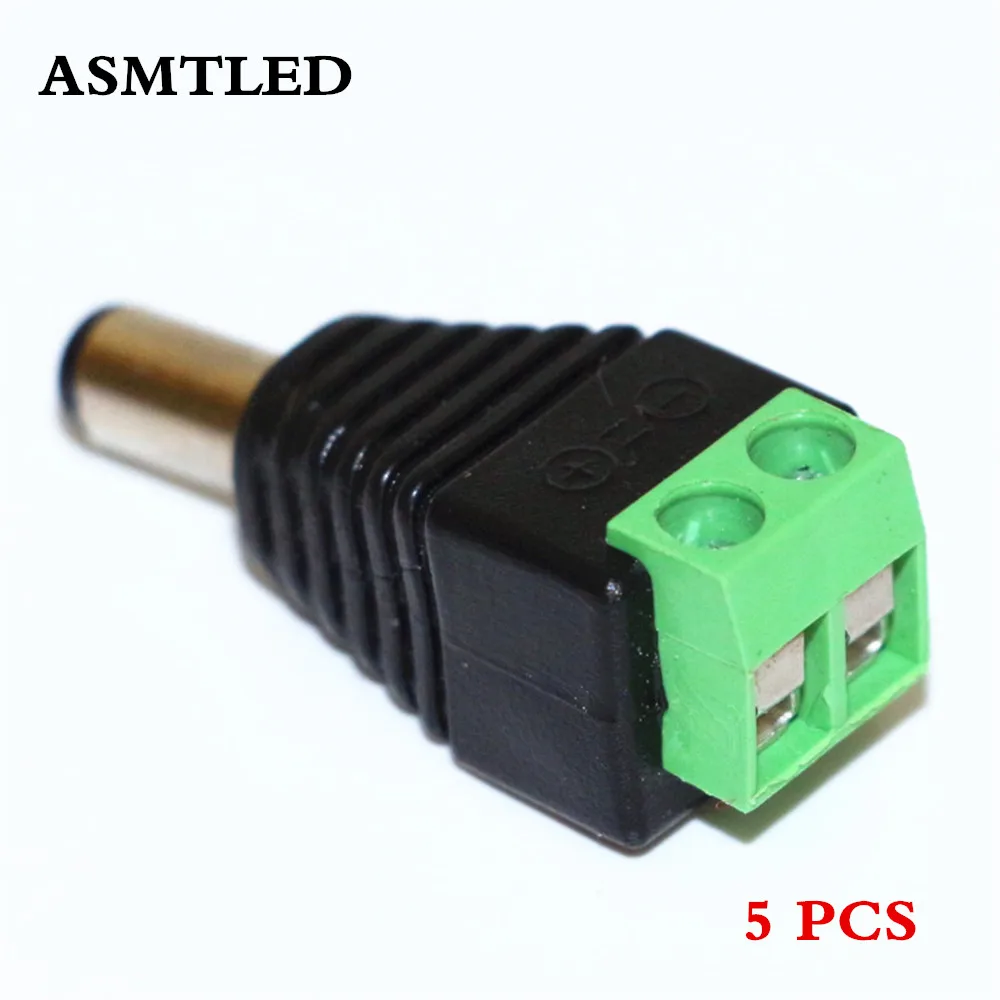 

ASMTLED 5Pcs/Lot 5.5 x 2.1mm DC Male Power Jack Adapter Plug Led Connector for 5050 3528 Single Color Led Strip CCTV Camera