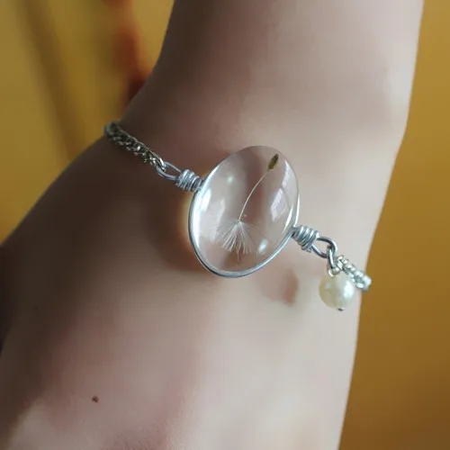 2 шт. 24X17 мм настоящий сушеный Одуванчик Семена в стеклянном кабине браслет, ювелирные изделия с изображением одуванчика, настоящие семена одуванчика браслет GGJ-GJB-012