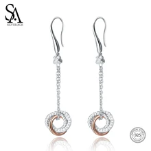 SA SILVERAGE 925 Sterling Silver Drop Earrings Long Silver 925 Earrings Women Brincos for Women Fine Jewelry Rose Gold Color New double r brand new jewelry earrings for women hot sale yellow gold plated 925 sterling silver drop earrings case04266sc 2