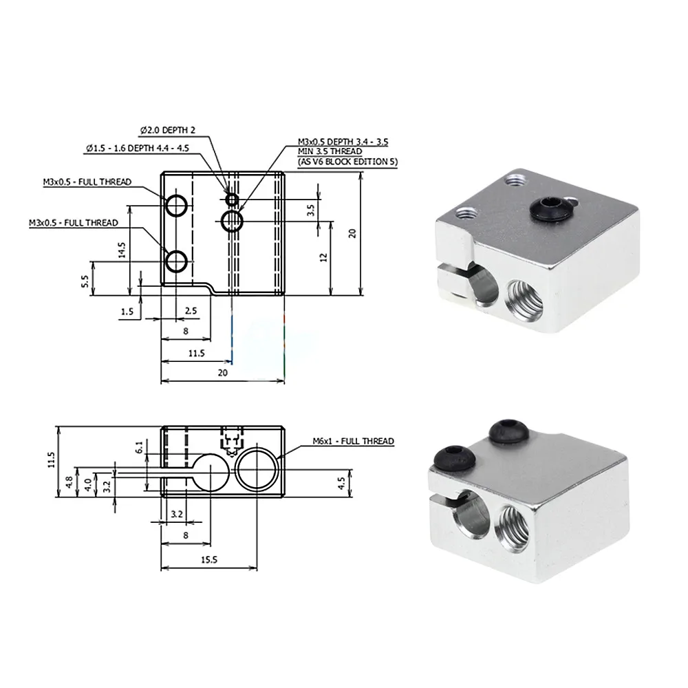 

3D Printer V6 Volcano Aluminium Heater For Print Head Hot End Heating Block