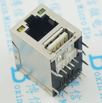 

50PCS/Lot with lamp RJ45 network socket connector with USB socket Double socket