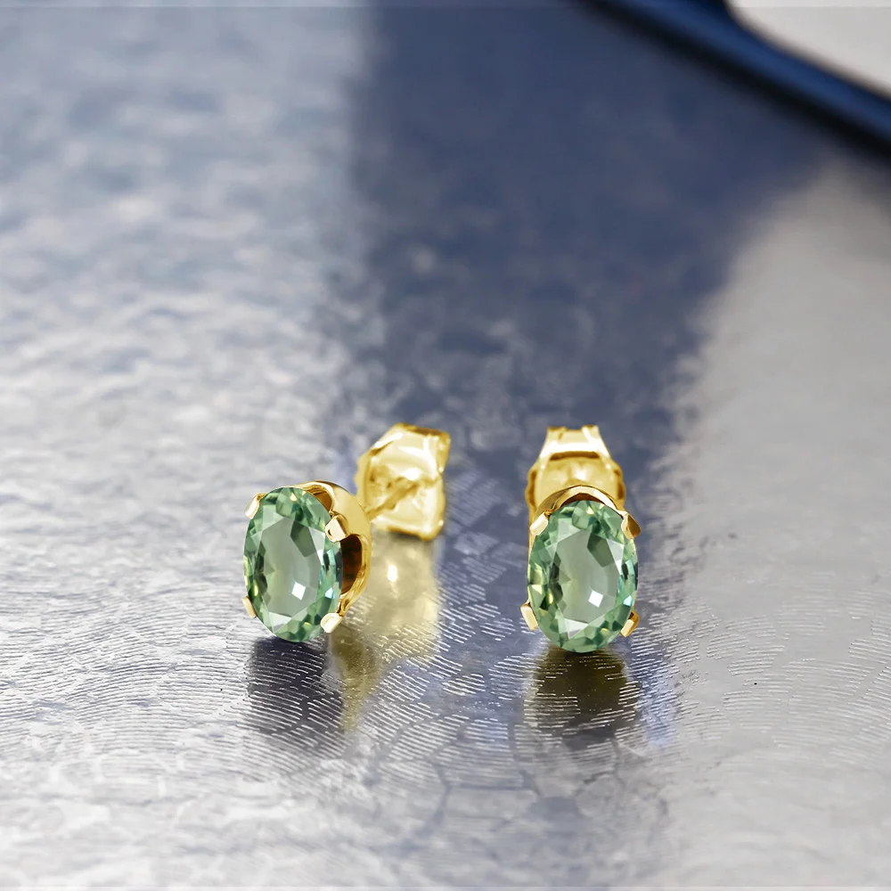 GemStoneKing 1 10 Ct овальные натуральные зеленые сапфировые серьги 18 K Желтые