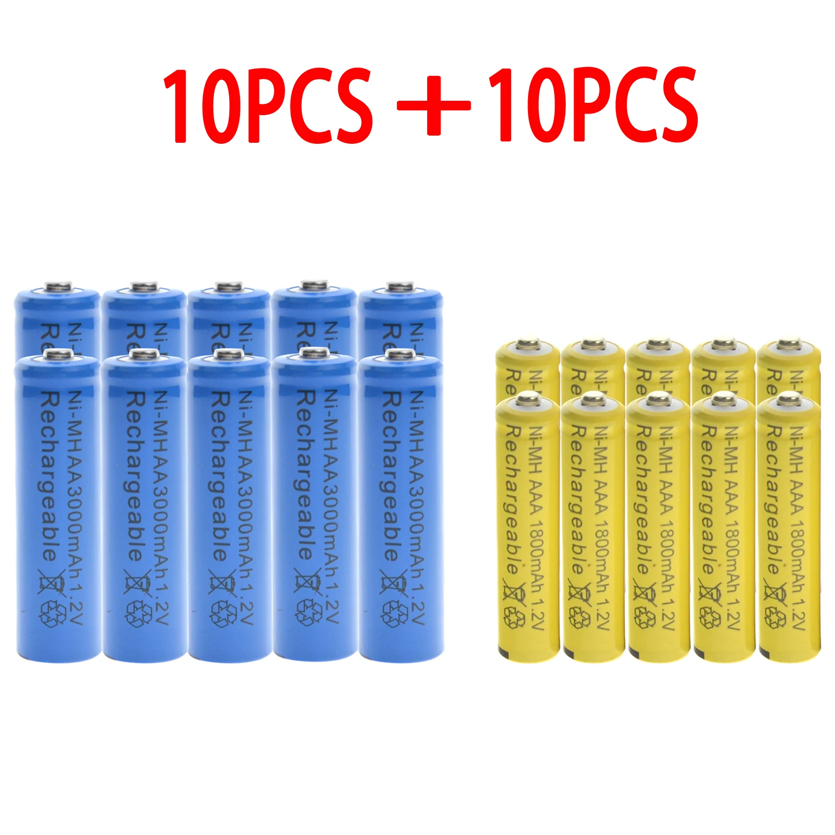 1-24 шт синий AA 3000mAh+ 1-24 шт желтый AAA 1800mAh NiMH аккумулятор RC MP3 часы - Цвет: 10pcs and 10pcs