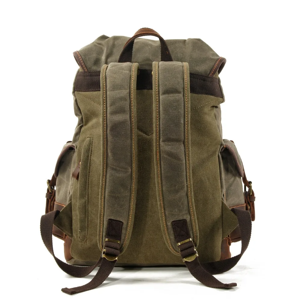  M272 Vintage Canvas Leather Backpacks for Men Laptop Daypacks Waterproof Canvas Rucksacks Large Wax - 33003301566