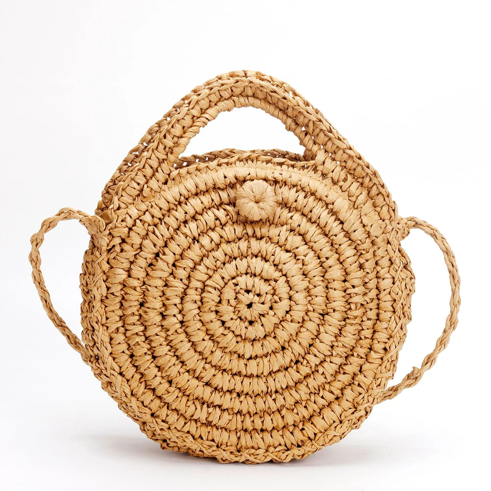 

Straw Handbag Handmade Rattan Braided Round Lady's Summer Mesh Beach Shoulder Bag Woman Messenger Bag Tote