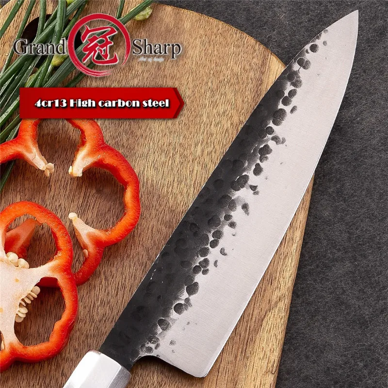 Grandsharp 8 дюймов ручной работы нож шеф-повара японские кухонные ножи 4cr13 углеродистая сталь PRO нарезки кухонные инструменты с подарочной коробкой