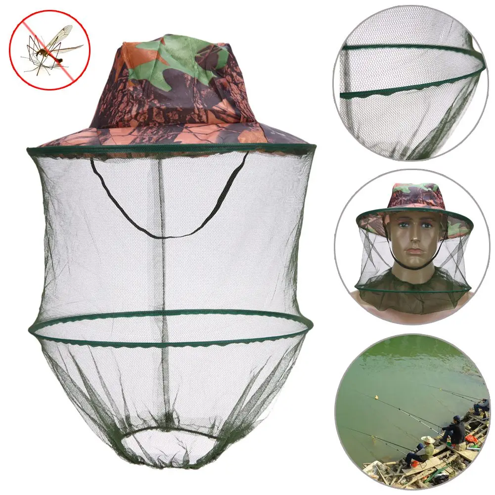 

Camouflage Fishing Hat Bee keeping Insects Mosquito Net Prevention Cap Mesh Fishing Cap Outdoor Sunshade Lone Neck Head Cover