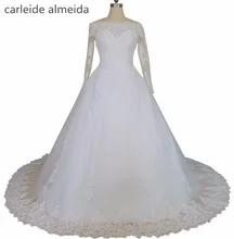 Vestido de noiva 2016 Vestido de Noiva Manga Longa Pescoço Barco vestido de Baile vestido de casamento Vestido de noiva com renda Novia