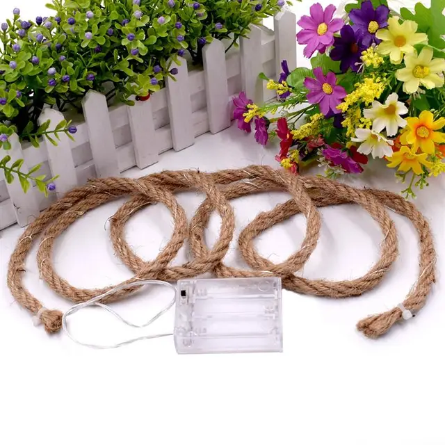 2M 20 LED Hemp Rope Decorative Fairy String Lights Battery Operated Garden Party Indoor Outdoor Light Lamp (Warm White)