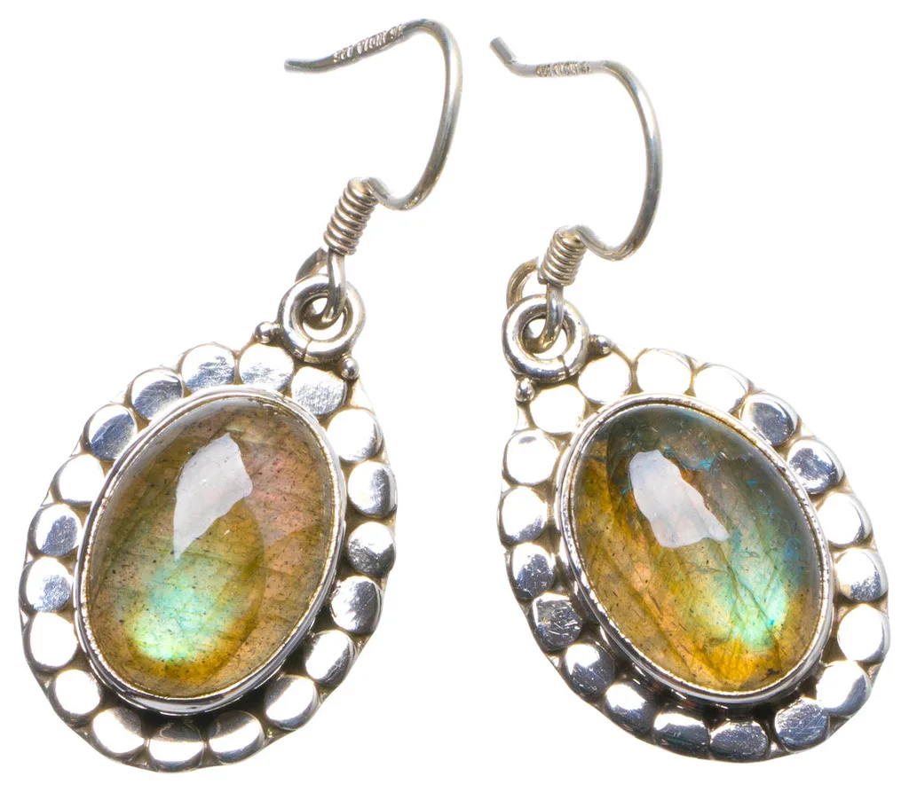 

Natural Labradorite Handmade Unique 925 Sterling Silver Earrings 1.5" X4083