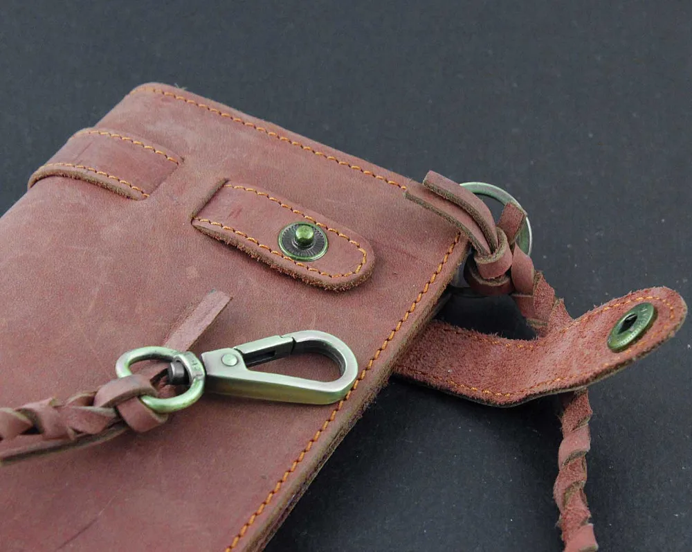 Натуральная кожа мужской длинный бумажник кошелек с защитой от кражи пояс-цепочка