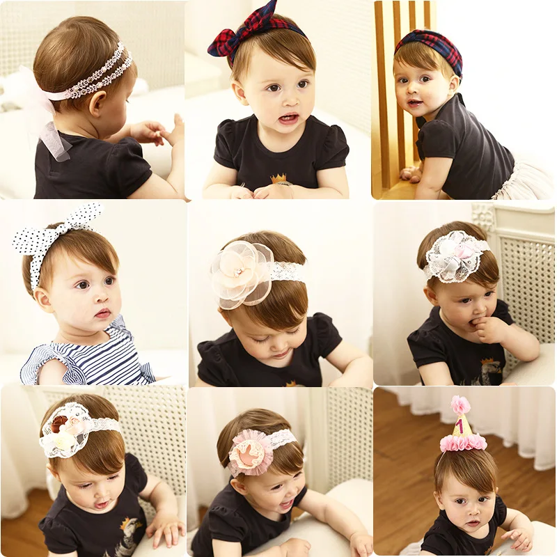 

Little Girls Hair Accessories Pink Chiffon Flower Headband Kids Bowknot Hairbands Lace Wrap Elastic Hair Bands Bandeau bebe