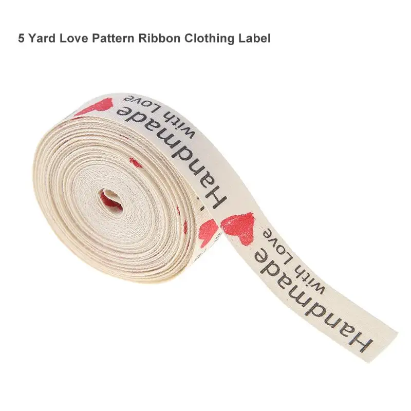 

5 Yard 15mm Handmade with love Style Cotton Ribbon DIY Handmade Cloth Sewing & Packing Label Tapes Ribbon Set Bowknot Accessory
