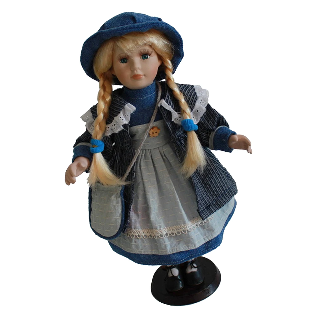 16inch Porcelain Girl Doll Standing Collectible Ceramics Russia Dolls with Adjustable Wooden Display Stands Kids Birthday Gift