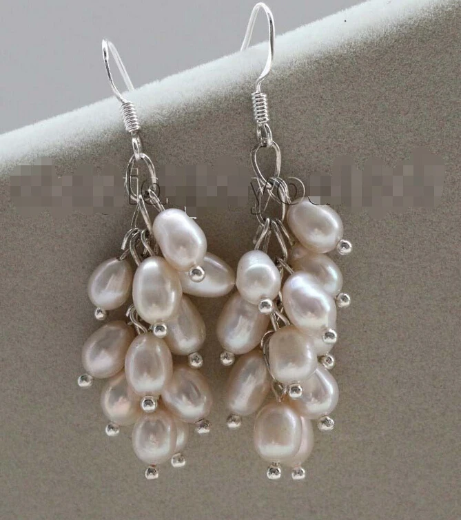 

Genuine Natural 5x8mm White Rice Pearl Earrings 925sivler hook #f2068!Noble style Natural Fine jewe fast SHIPPING