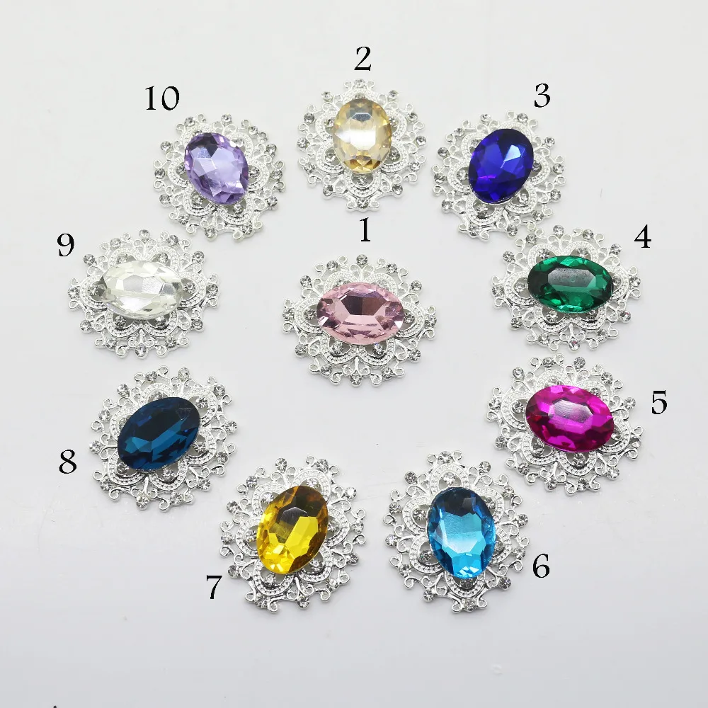 

High quality 10pcs 32 * 28mm Shining Crystal Rhinestone Button Flatback Silver Plated Flower Center DIY Accessoriesies