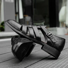 Высококачественные мужские сандалии большого размера мужские уличные сандалии из натуральной кожи повседневная обувь дышащая обувь в рыбацком стиле мужская пляжная обувь