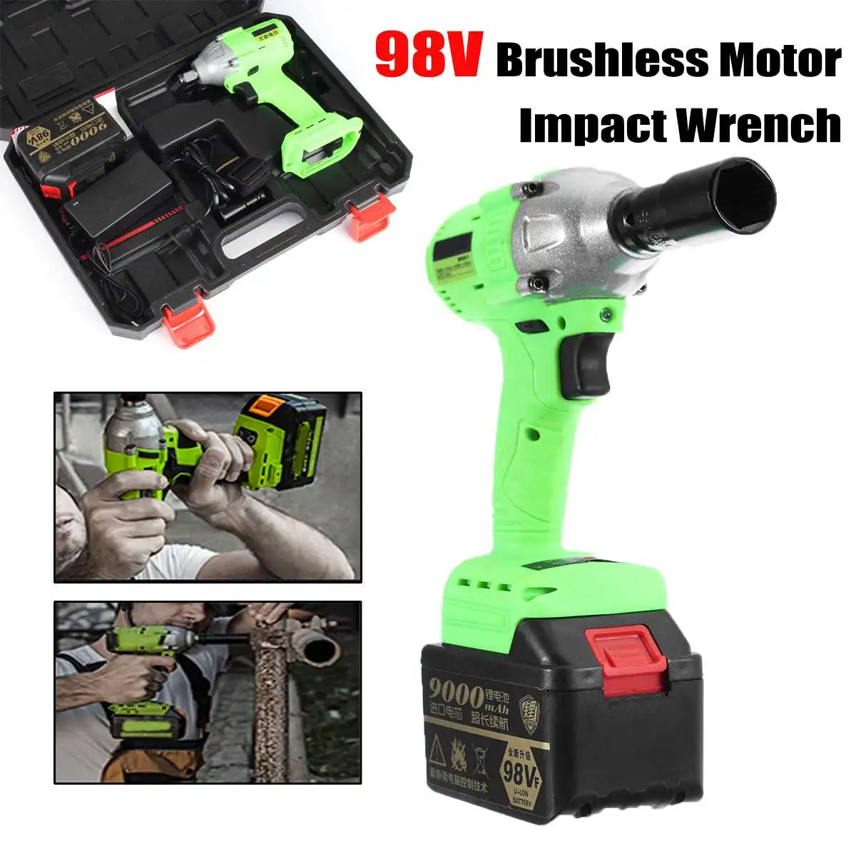

1Set 98V Cordless High Torque Lithium-Ion Brushless motor Electric Impact Wrench 3 Speed Torque 520 3200r/min Nm