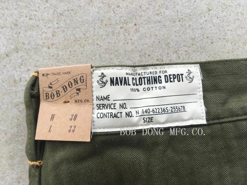 Bob Dong OG-107 HBT брюки селваж Винтаж N-1D карман повседневные брюки для мужчин