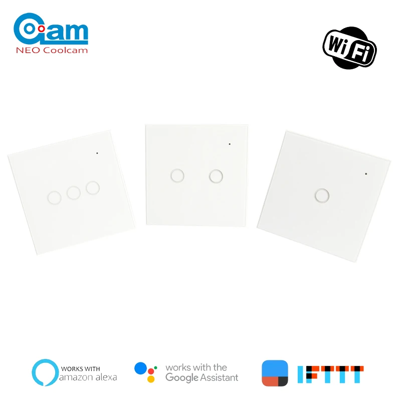 

Coolcam Wifi 1/2/3Gang Wall Light Switch Glass Panel Touch LED Lights Switch for Smart Home Support Google Home Alexa and IFTTT