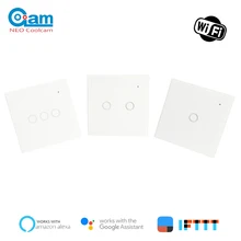 Coolcam wifi 1/2/3 gang interruptor de luz parede painel vidro toque luzes led interruptor para casa inteligente apoio google casa alexa e ifttt