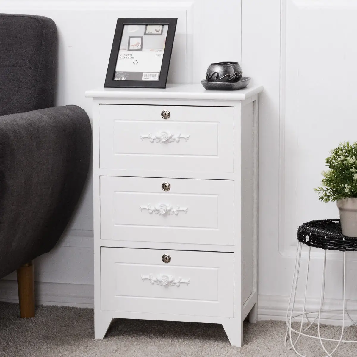 Giantex Modern Wood Nightstand Bedroom End Beside Table with 3 Drawer Storage Organizer White Home Room Furniture HW56018WH Giantex Modern Wood Nightstand Bedroom End Beside Table with 3 Drawer Storage Organizer White Home Room Furniture HW56018WH