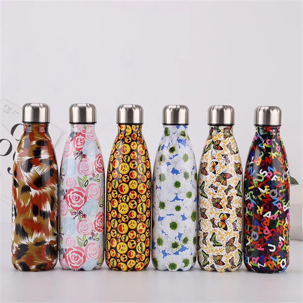 

Colorful Floral Water Bottle 500ml Camouflage Printed Portable Insulated Tea Beer Drink Bottle Vacuum Thermos Flask