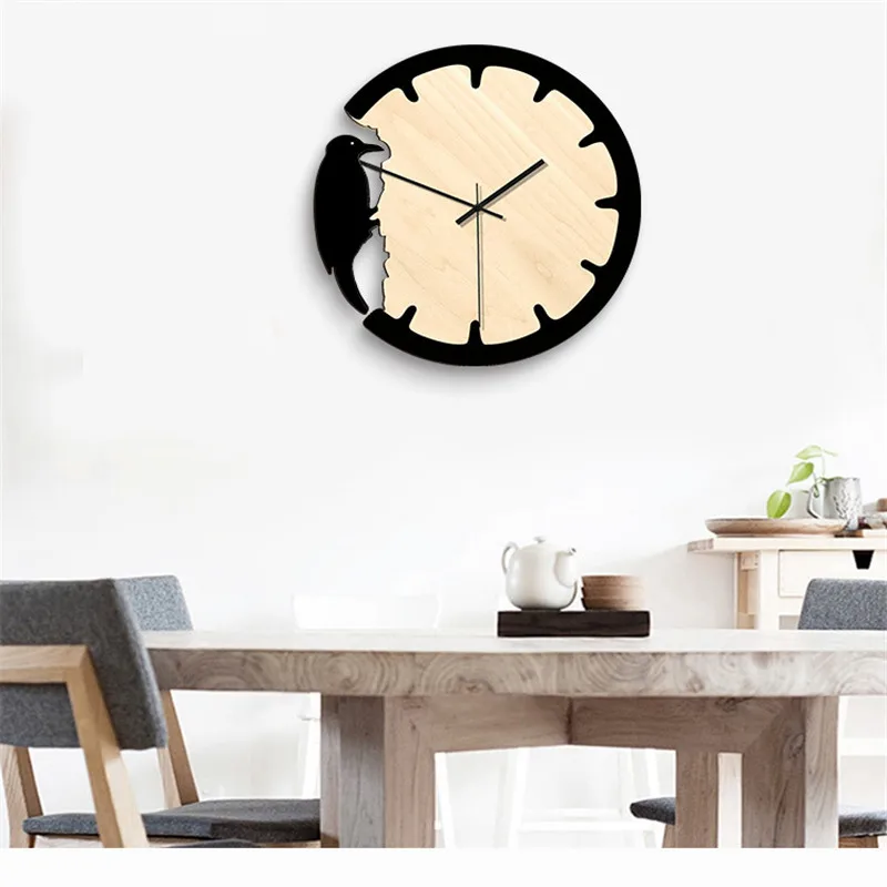 Home Woodpecker Wall Clock Creative European Vintage Wood Bird Clock Home decoration Wall hangings