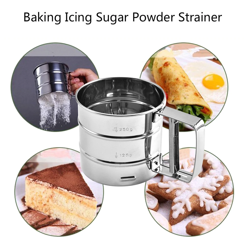 Полуавтоматический ручной просеиватель из нержавеющей стали для муки, порошок, ручная экранированная сахарная сетка, сито, инструменты для выпечки, кухонный инвентарь для торта