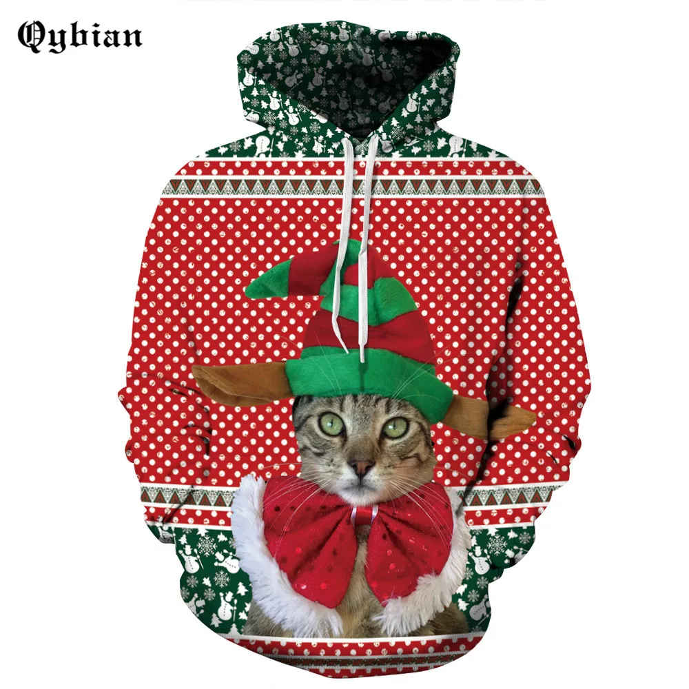 Cute Christmas cat Print Sweatshirt Hoodies Men and women Hip Hop Funny