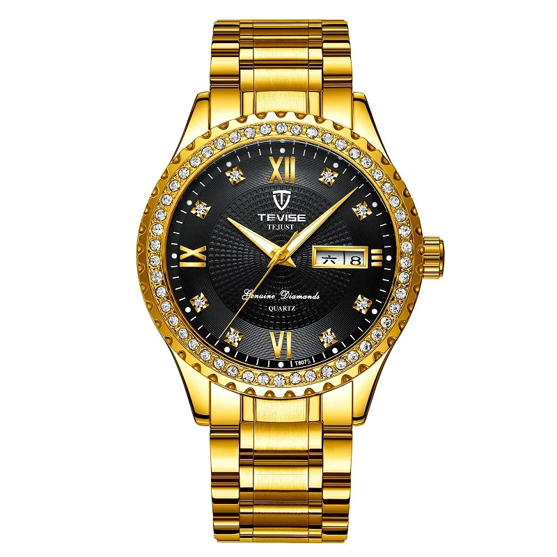 TEVISE T807S Quartz Watch Men Rhinestones Date Week Mens Watch Waterproof Luminous Business Casual horloges mannen drop shipping (10)