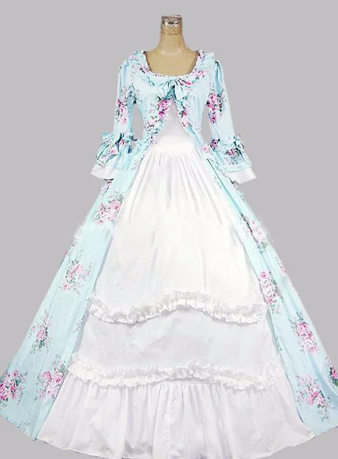 

Vintage Costumes Gothic Medieval Renaissance Queen Floral Print Dresses Southern Belle Princess Ball Gowns For Women