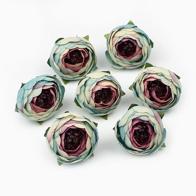 HUADODO, 50 шт., шелковые чайные бутоны, искусственная Камелия, цветочные головки для дома, свадебные украшения, сделай сам, искусственные цветы для скрапбукинга - Цвет: Синий