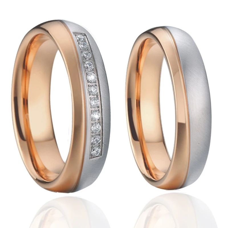 Розовое золото цвет Alliance мужские и женские обручальные кольца пара предложение Свадьба обручальные кольца для пар набор для мужчин и женщин