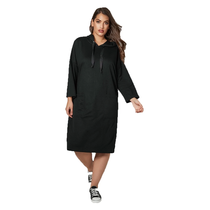 Kissmilk плюс размер спортивный и досуг с капюшоном длинный простой модный элегантный красивый абсолютный черный Элегантный Повседневный свитер - Цвет: 88