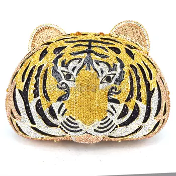 

Gold Tiger crystal evening bags women Luxury clutch prom bag studded diamond evening clutches purse party animal 88177