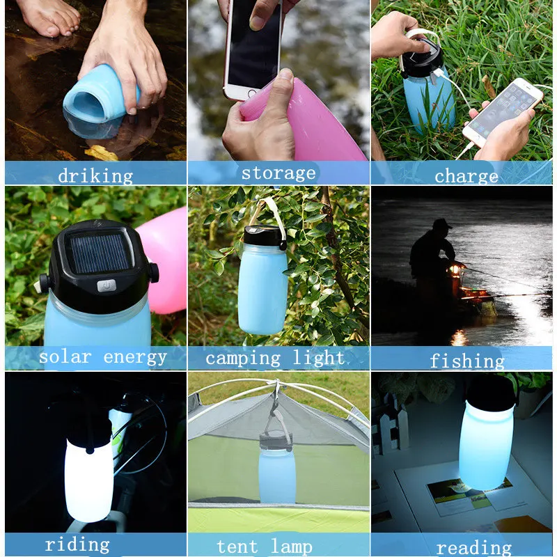 VILEAD 750ML Outdoor Silica Gel Water Bags Cup Portable Sports Kettle Solar Charging Camping Lamp Charge Pal Night Lights Hiking VILEAD 750ML Outdoor Silica Gel Water Bags Cup Portable Sports Kettle Solar Charging Camping Lamp Charge Pal Night Lights Hiking