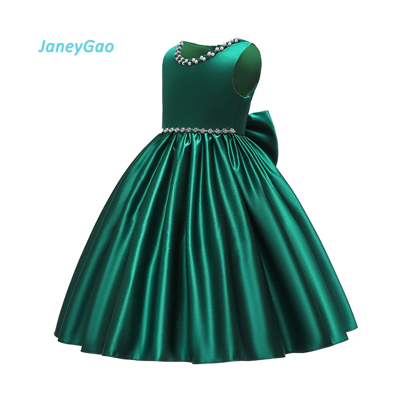 

JaneyGao Flower Girl Dresses For Wedding Party First Communion Dresses With Bow Crystal Elegant Diamond Green Little Girl 2019