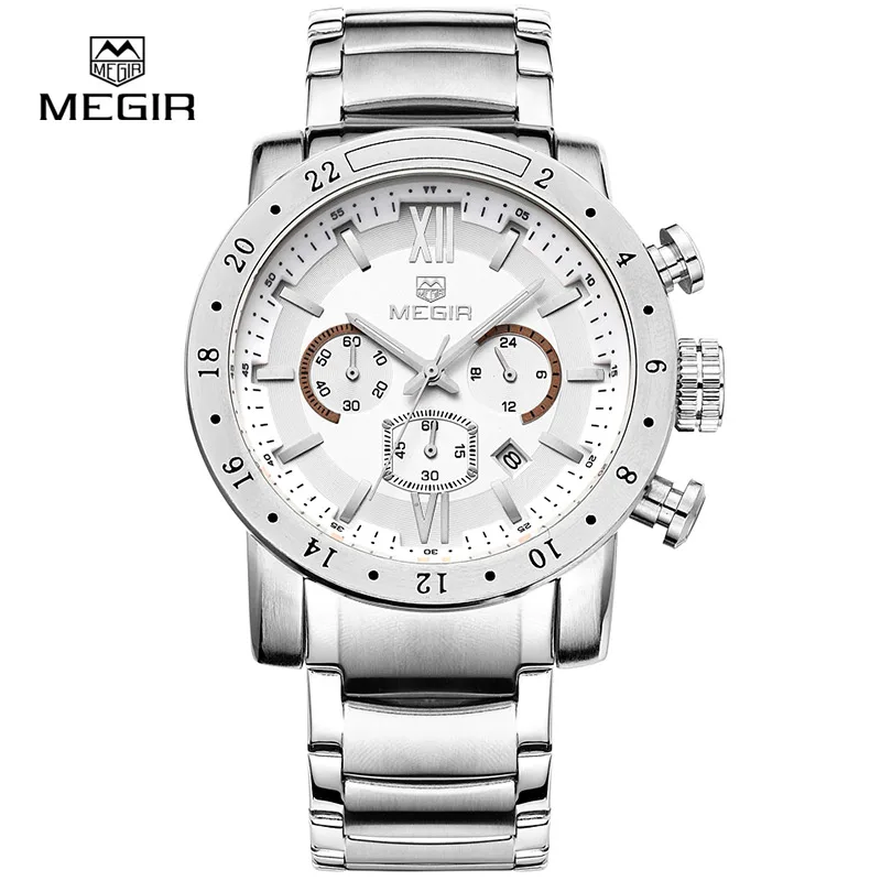 

MEGIR hot brand quartz watches for men man's business white wristwatch fashion With calendarwaterproof luminous watch for male