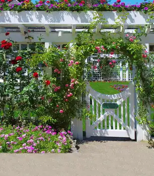 

TR Spring Photograpy Backdrop Flower House Garden Flowers Vine Wood Door Wedding Photo Background Backdrop Photo Studio Custom